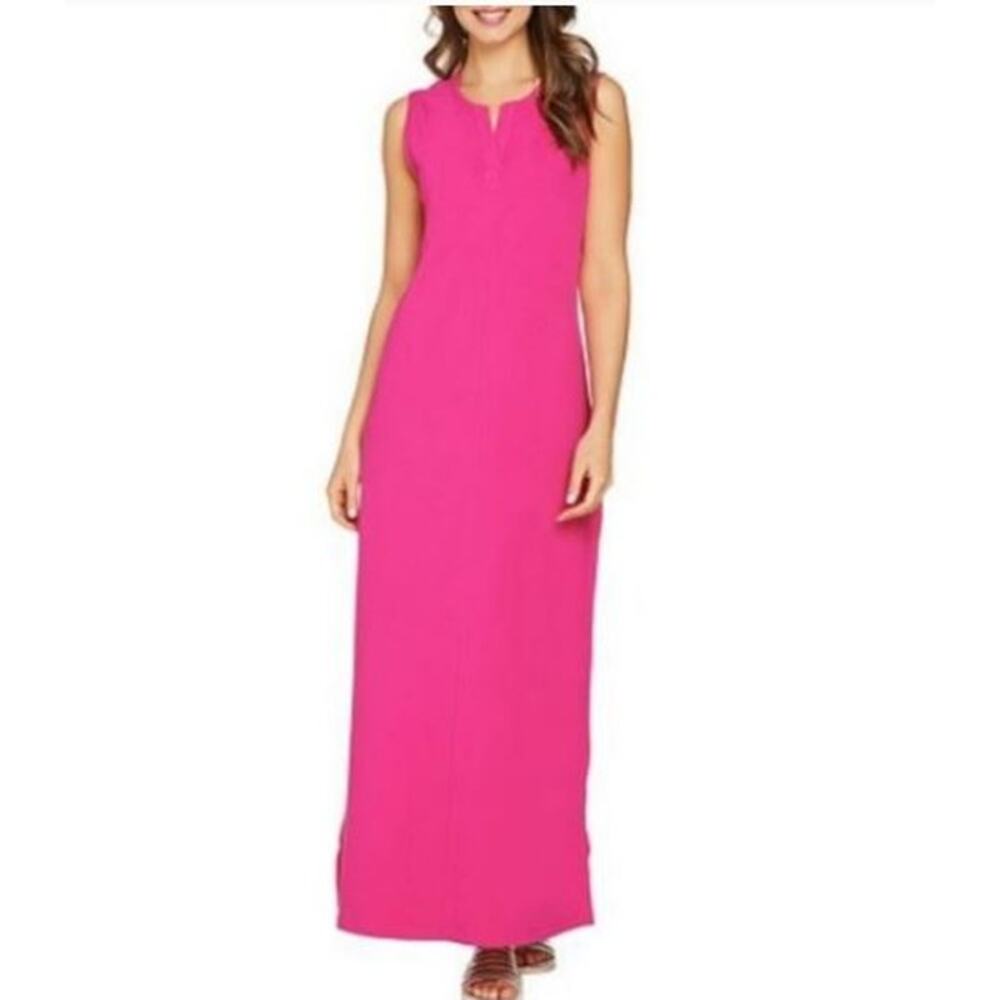 Pretty in Pink TANK MAXI DRESS Medium 10/12 Denim & Co. QVC D & Co. NEW